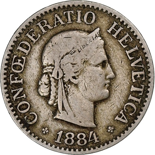 [#1307180] Switzerland, 10 Rappen, Libertas, 1884, Bern, Copper-nickel, VF, KM:2 - Picture 1 of 2