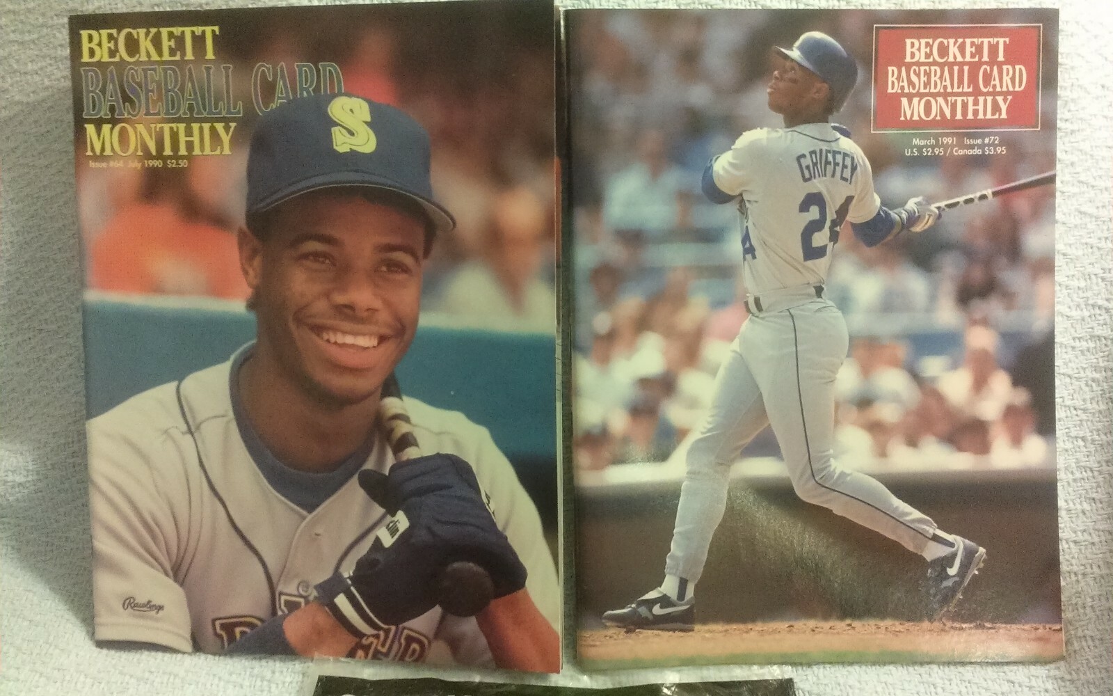 KEN GRIFFEY Jr BECKETT 1990 # 64 & 1991 # 72 Price GUIDE lot Petersen's UD Holo-image