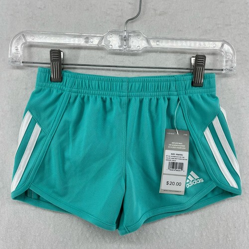 Adidas Shorts Girls XS Semi Mint Rush Striped Mid Rise Elastic Waist Activewear - Picture 9 of 10