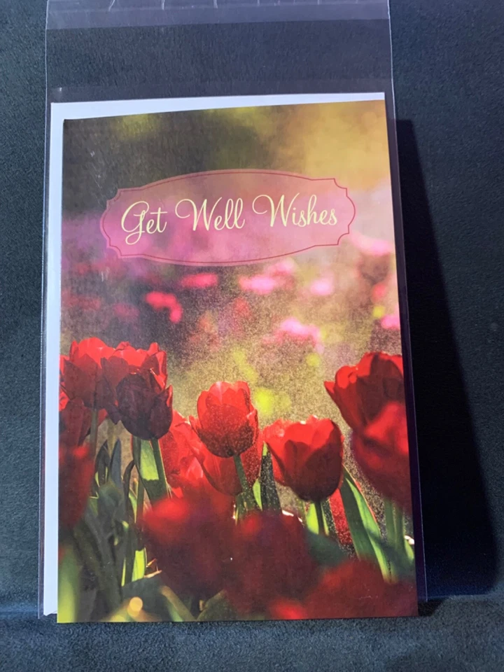 Get Well Wishes Greeting Card Red Tulips - Image 3 of 4