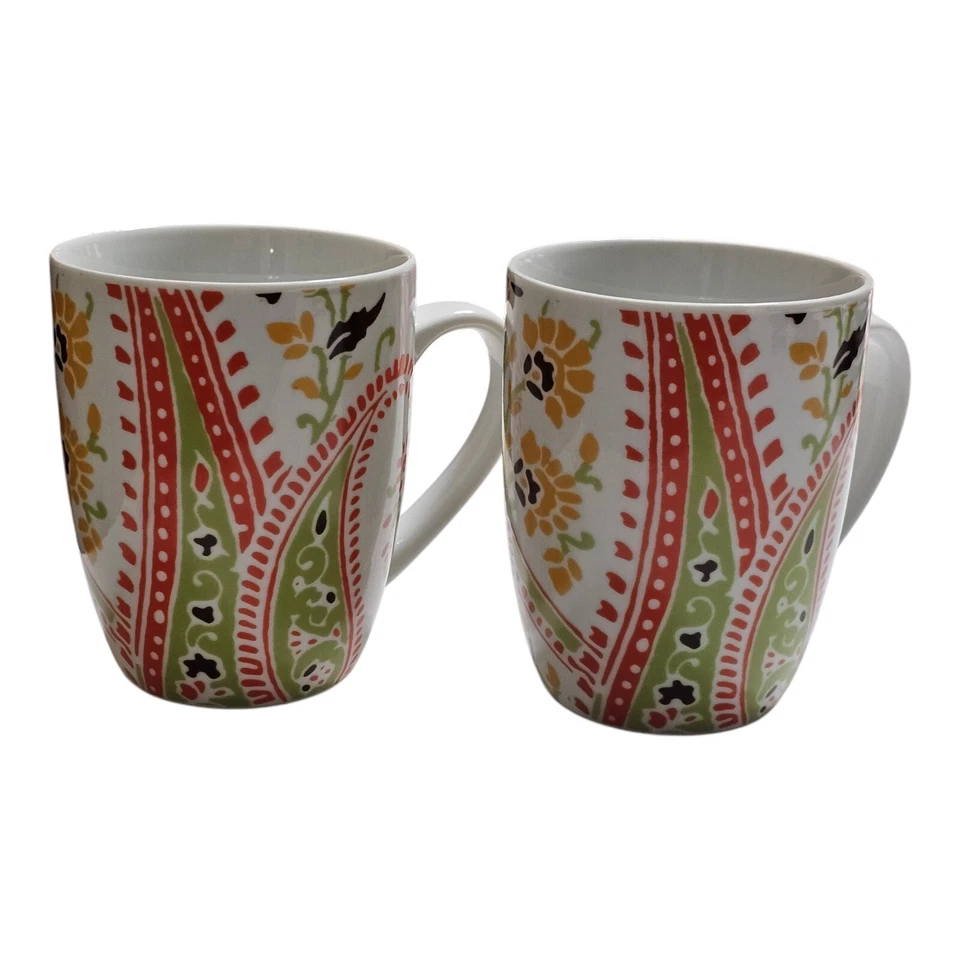 Conjunto de 2 canecas de café Rachael Ray Paisley K014 sem batatas fritas crazing ou mancha - Imagem 3 de 4