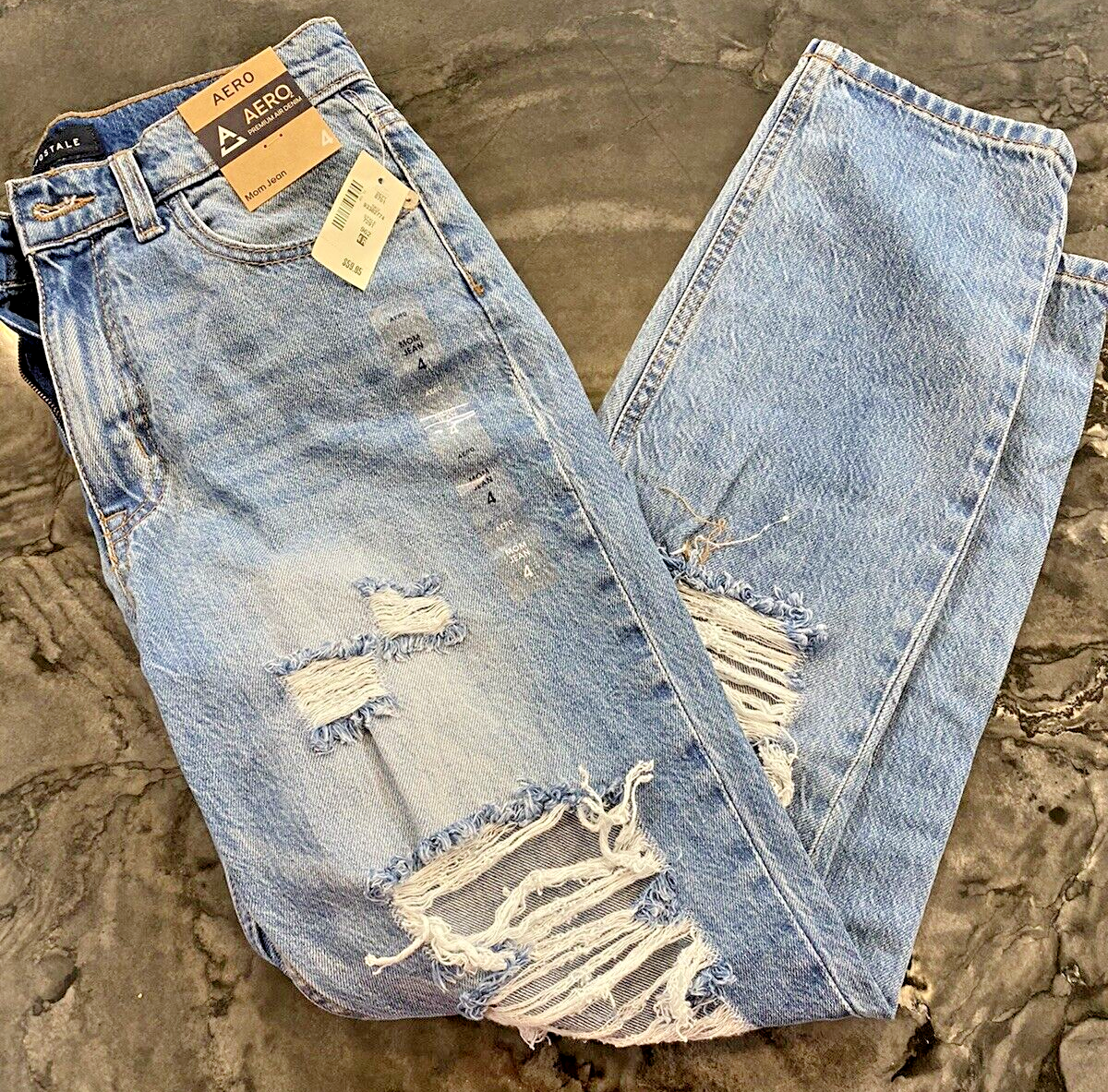 Aeropostale Distressed Denim Mom Jeans Size Ripped Blue Jean High Rise