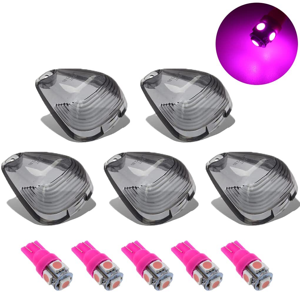 Smoke Roof Cab Marker Lights Cover with Pink LED Bulbs Replacement