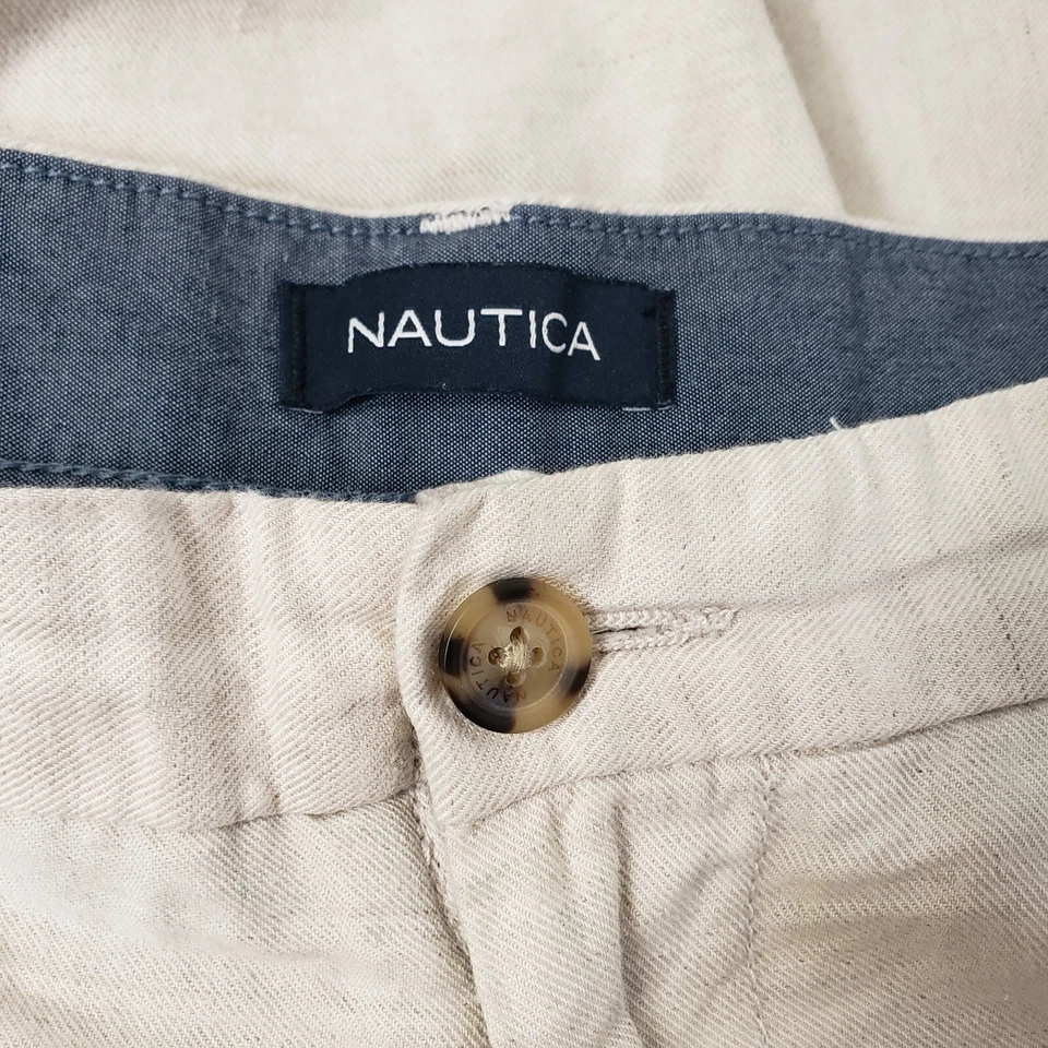 Pantalones Nautica Para Hombre Se Ajusta 40x30 Mezcla de Lino Calce Clásico Recto Plano Beige 40x32 Foto 2 de 4