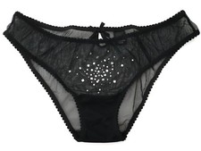 NEW Victoria's Secret VTG Sheer PIcot Trim Rhinestone Bikini Panty MEDIUM