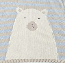 RARE PBK Pottery Barn Kids baby Blanket Heirloom Bear Tan Stripe Sherpa Blanket