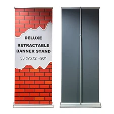 33 ½"W x 72~90"H, Deluxe Retractable Banner Stand with Widened Base（Stand Only）