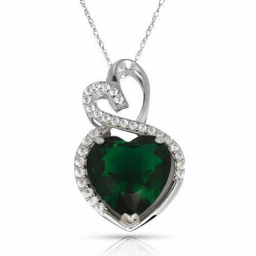 Colgante de doble corazón de oro blanco de 14 K de 0,8" con piedra de nacimiento circular brillante - Imagen 6 de 13