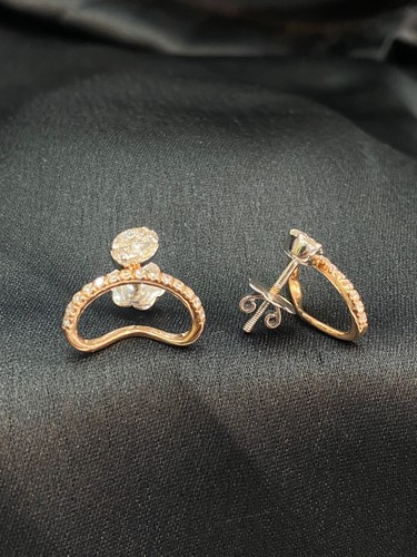 Exquisite 0.91 TCW Marquise Round Shape Natural Diamonds Stud Earrings 14K Gold - Picture 8 of 15