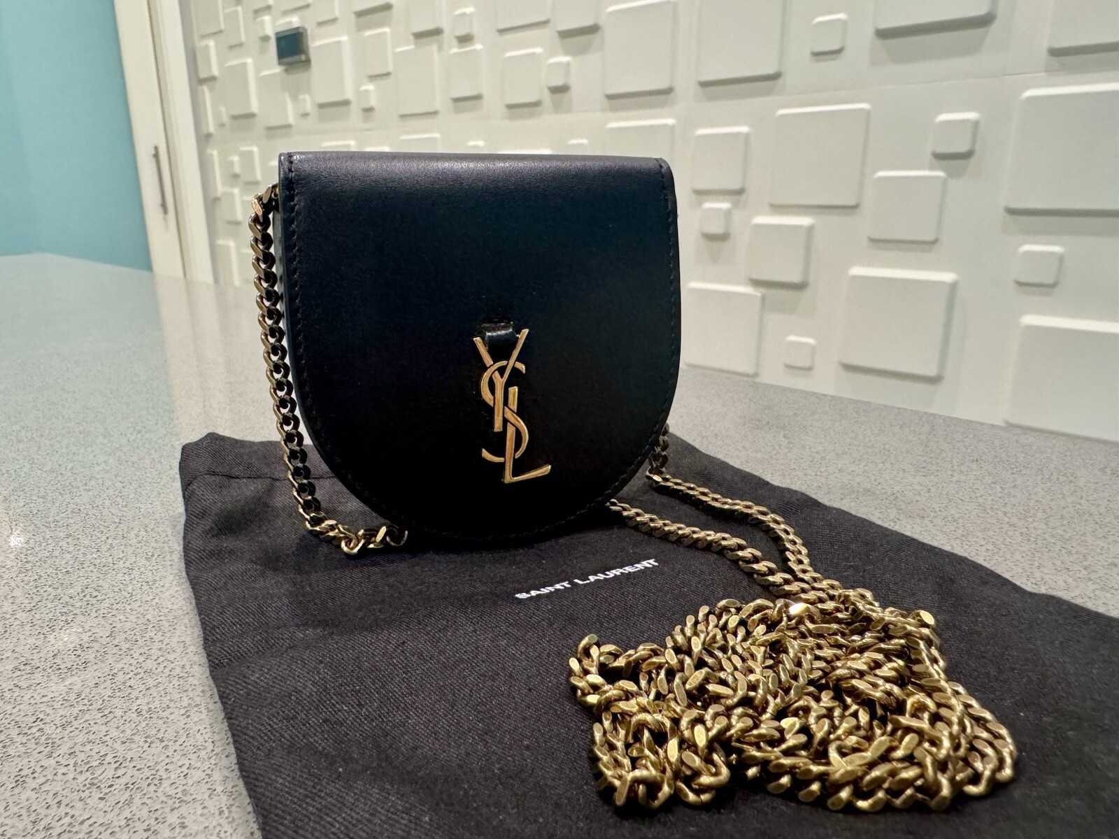 NUOVA YSL Saint Laurent Baby Kaia Mini borsa a tracolla NERA catena borsa chiave monete