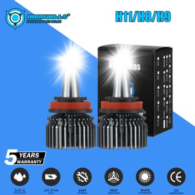 IRONWALLS 8-Side H11/H9 LED Headlight Kit – 2400W, 380,000LM, 6500K – Super Bright For Cars, Trucks, Bikes