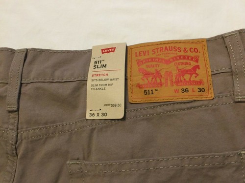 NWT Men Levi 511 0169 Jeans Stretch 36x30 93% Cotton 7% Elastane Flex Slim Khaki - Picture 9 of 11