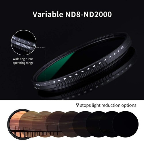 K&F Concept Variable Neutral Density ND8-2000 3-11stop Adjustable ND Lens Filter - Picture 11 of 22