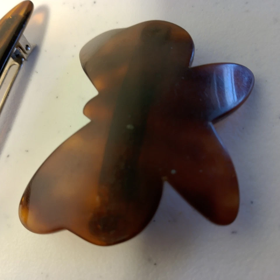 Vintage Hair Barrette Pair Butterfly Rounded Made In France Brown 2 Hairclips - Image 2 of 4