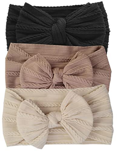 Baby Girls Soft-Elastic-Nylon-Headbands Big-Bows 1 Count (Pack of 3) 3Pcs - Foto 1 di 7