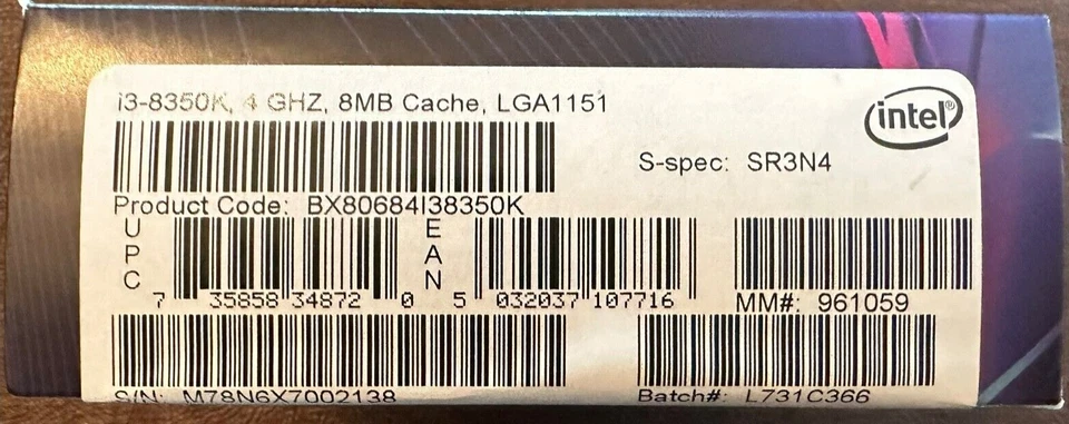 SR3N4 8Th Gen Intel Core i3-8350K LGA1151 CPU Processor Quad Core 4.0 GHz 91W - Image 4 of 4