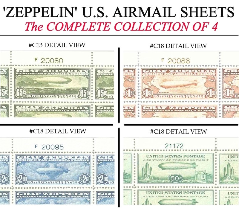 U.S. #C13 - #C15 GRAF ZEPPELIN / AIRMAIL SHEET REPRODUCTIONS + BONUS #C18 SHEET