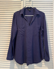 NINE WEST Navy Blue Linen Blend Pullover Shirt Tunic sz.M