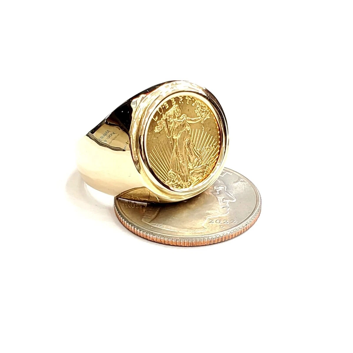 14K Gold plain mens coin ring size 10 13.2g 5 dollars 1 10 oz 22k American eagle