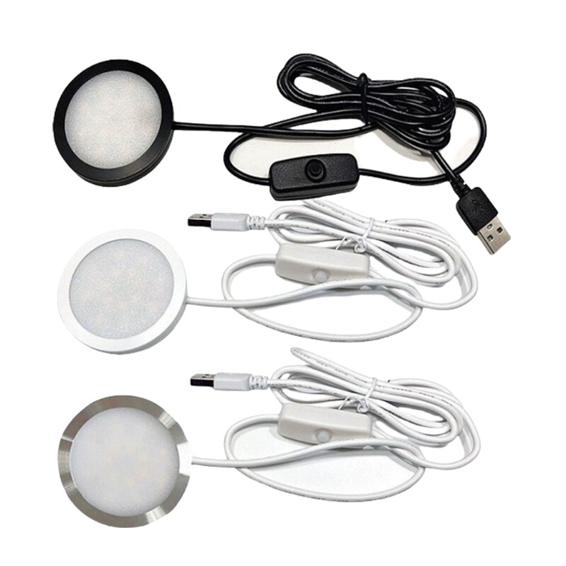 5V 3W USB LED Bedside Lamp with Circle Base Puck Light for Cabinets