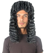 Black Colonial Gentry Judge Lawyer Wavy Curly Wig Halloween Cosplay Party HM-900