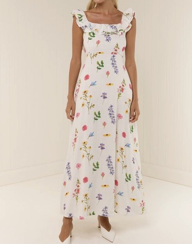 Palm Noosa Gia Dress Size 10 Wildflowers Linen Feminine Frill Maxi Current - Picture 7 of 8