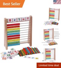 Educational Wooden Abacus Toy - 100 Bead Counting with 110 Math Cards for Kids