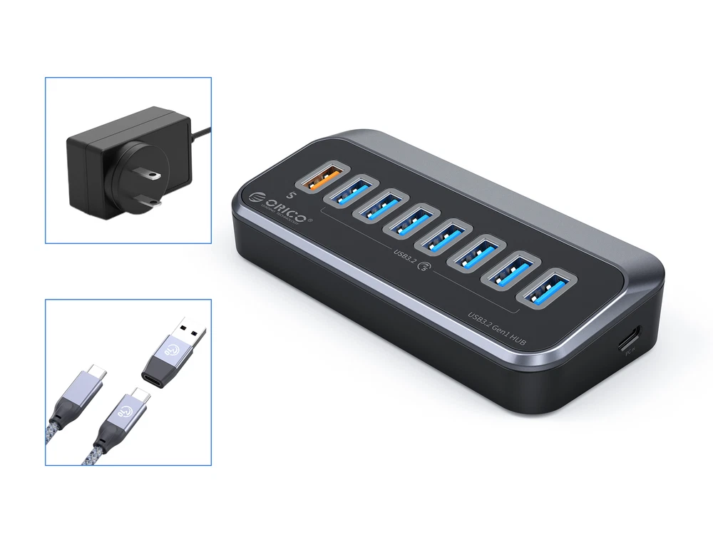 ORICO 7-Port USB 3.0 Hub with Type-C 5Gbps Data Transfer  