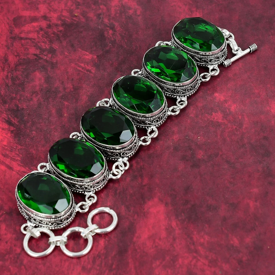 Chrome Diopside Gemstone Handmade 925 Sterling Silver Healing Jewelry Bracelet - Image 3 of 4