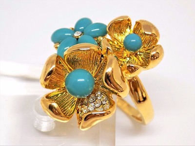 TJ Fallon Jewelry Turquoise Flower & Rhinestone Cluster Ring,W/Gift Box!