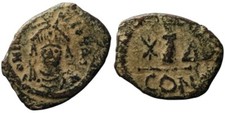 💵MAURICE TIBERIUS-582-602AD-18mm/1.65g-CROSS-DECANUMMIUM-CONSTANTINOPLE