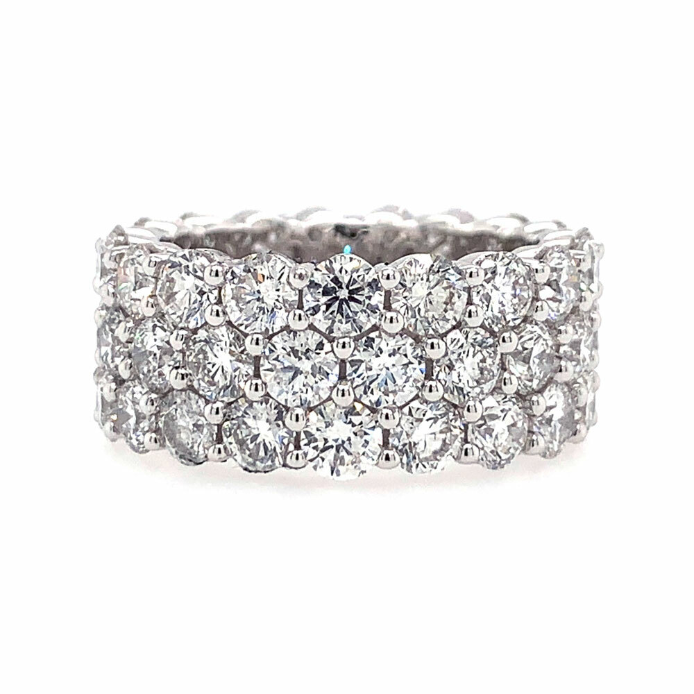 8.46 cttw F/VS-2 Round Cut Diamond 3 Row Eternity Wedding Band 18K White Gold