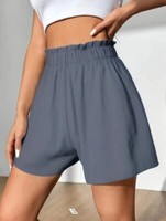 WOMEN HIGH RUFFLED WAIST SHORTS HOLIDAY ELASTIC BEACH SUMMER PANTS UK 8-26