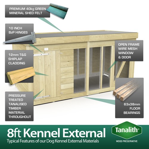 Dog Kennel & Run 8ft x 6ft *Full 6ft Height* Pressure Treated Tanalised Timber - Picture 4 of 8