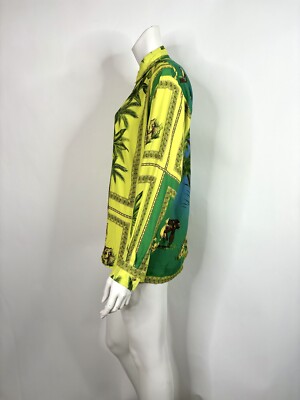 Vtg Versace Jeans Couture 90s Green Tarzan Print Shirt S | eBay