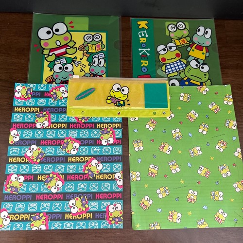 Kero Keroppi Retro Pencil case book cover poly folder 1990 NEW NWT Green LOT