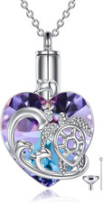 Heart Crystal Urn Necklace for Ashes Cremation Jewelry Sterling Silver with Purp