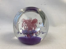 Dynasty Gallery Heirloom Pink & Purple Round Glass Paperweight 3" Bubbles (READ)