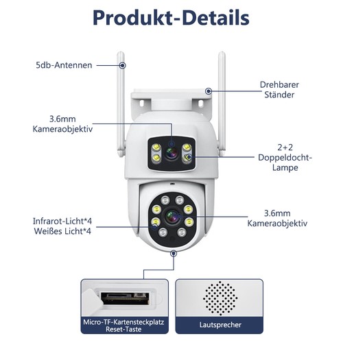 8MP HD FUNK WLAN WIFI IP NETZWERK CAMERA Outdoor AUßEN ÜBERWACHUNGSKAMERA PTZ - Bild 7 von 22