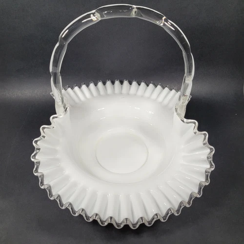 Fenton Silver Crest Milk Glass Basket 14 inch Vintage LARGE