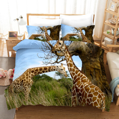 3D Giraffe Baum Himmel Quilt Cover Set Bettwäsche Sets Kissenbezüge 64
