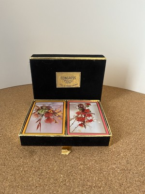 Congress Flowers Cel-U-Tone Finish 2 Deck Playing Cards Floral Vases Vintage 