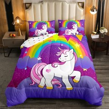 Erosebridal Girls Unicorn Comforter Set Twin Girls Bedding Set Cute Rainbow U...