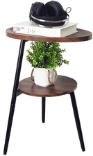 Side Table Small End Table, Oval Round Wood Sofa Table, 2 Tier Accent Table N...