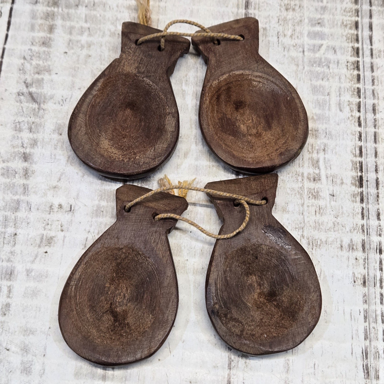 Set Of 2 Castanets Wooden Percussion Rustic Spanish Castanuelas VTG Rare HTF 