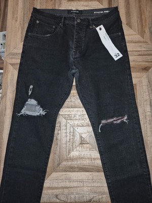 PURPLE Brand P002 Black Distressed Tapered Jeans Size 32 New With Tags