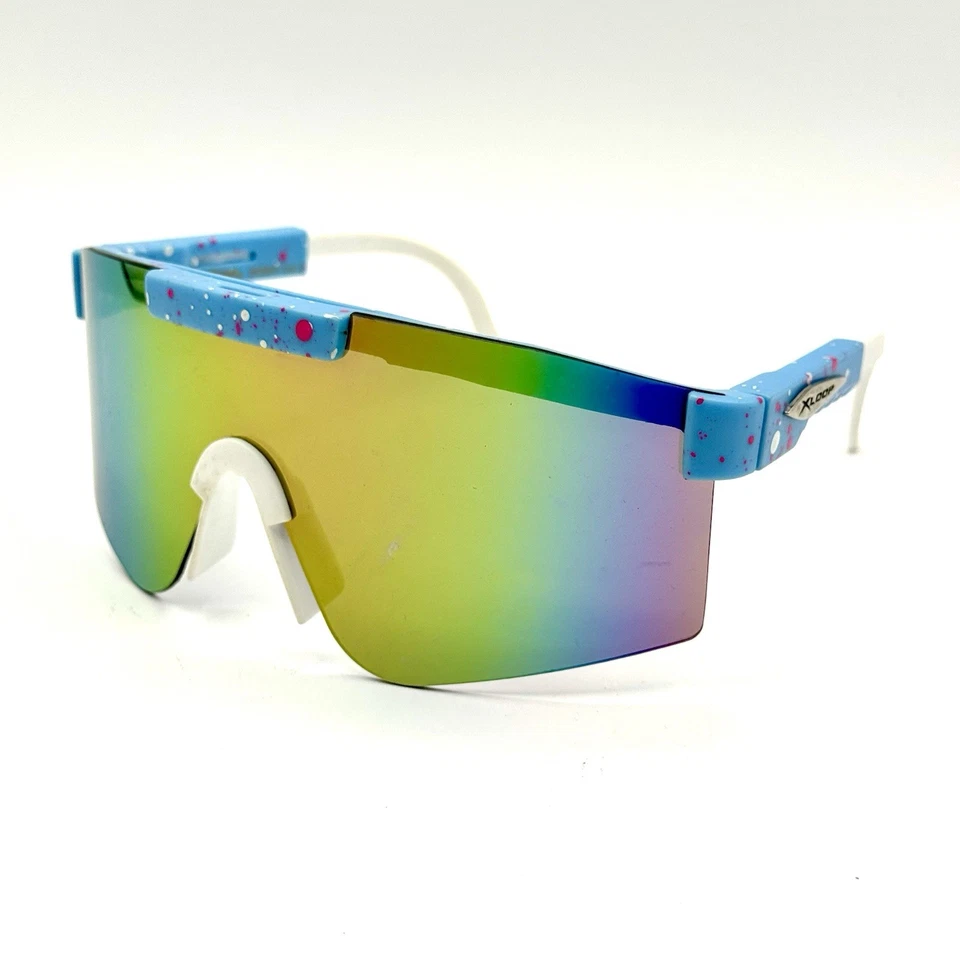 XLoop 时尚 Shied 太阳镜 8X3641 设计师复古蓝色镜框和镜面镜片 — 第 4/4 张图片