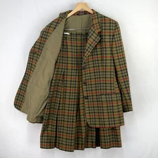 Daks Tweed Jacket & Skirt Womens 16 18 Green Wool 2 Piece Blazer Suit Vintage