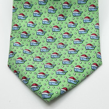 Vineyard Vines Men's Silk Tie Christmas Green Santa Hat Whale Funny 3.5" x 60"