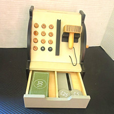 Wooden Pretend Play Cash Register w/ Cash Drawer, Play Money Card Reader